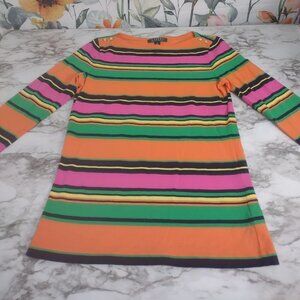 Lauren Ralph Lauren Stripes Retro Full Color 3/4 Sleeve Women Small‎ Blouse
